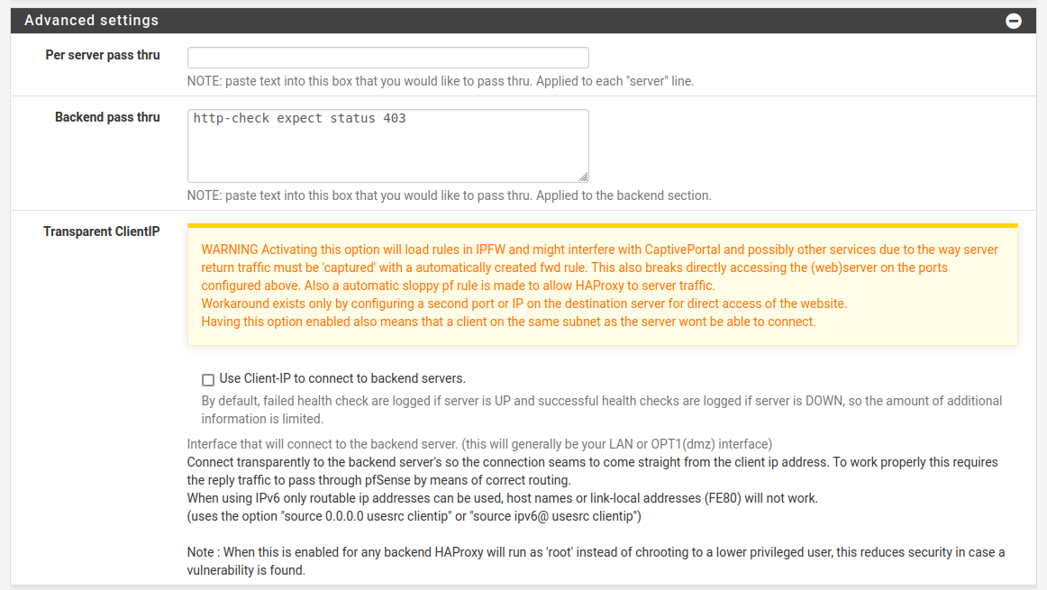 pfSense HAProxy Backend Advanced